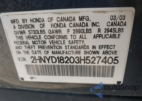 2003 Acura Mdx from USA, damaged, VIN 2HNYD18203H527405